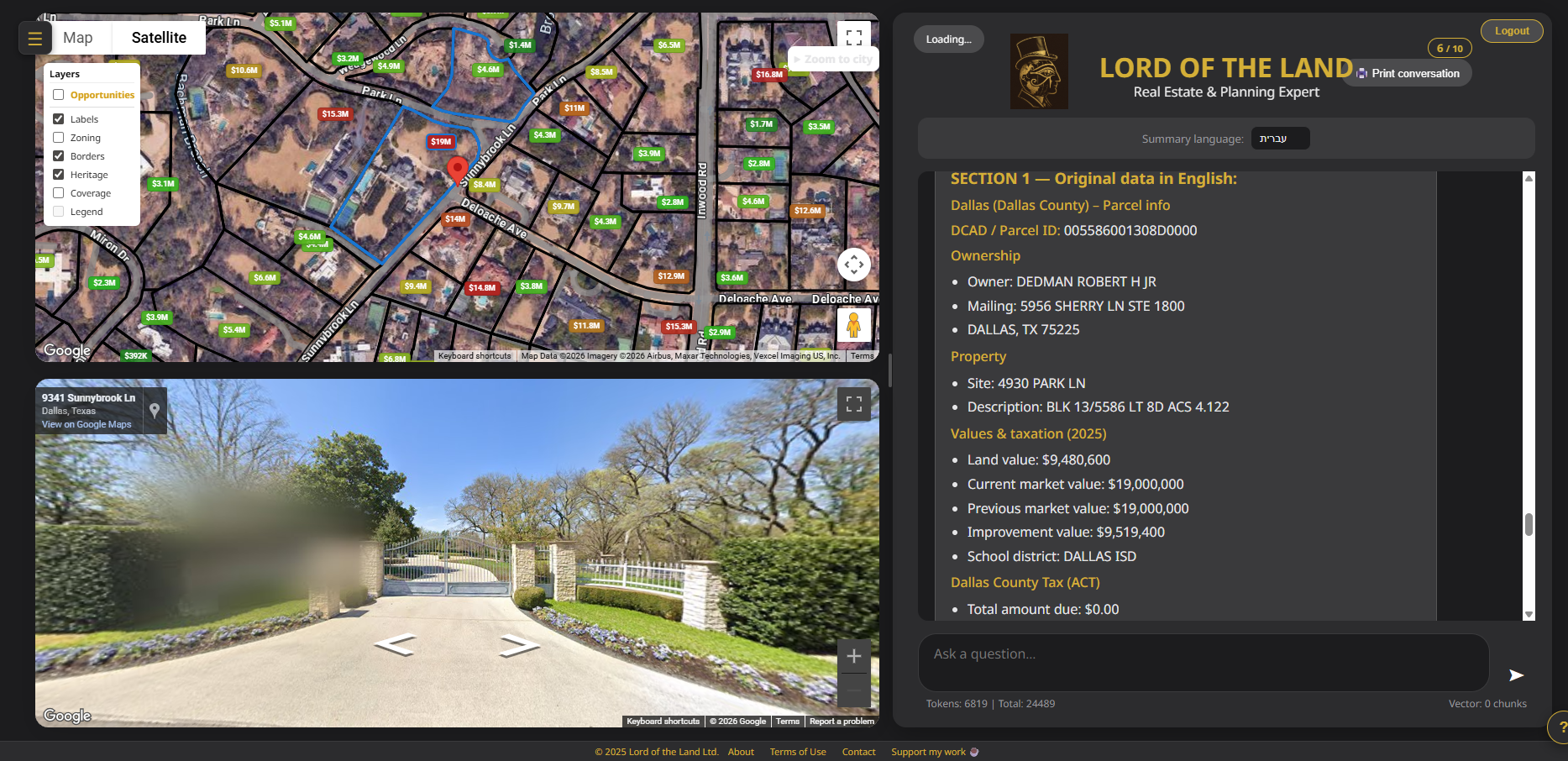 Dallas — property data and land values